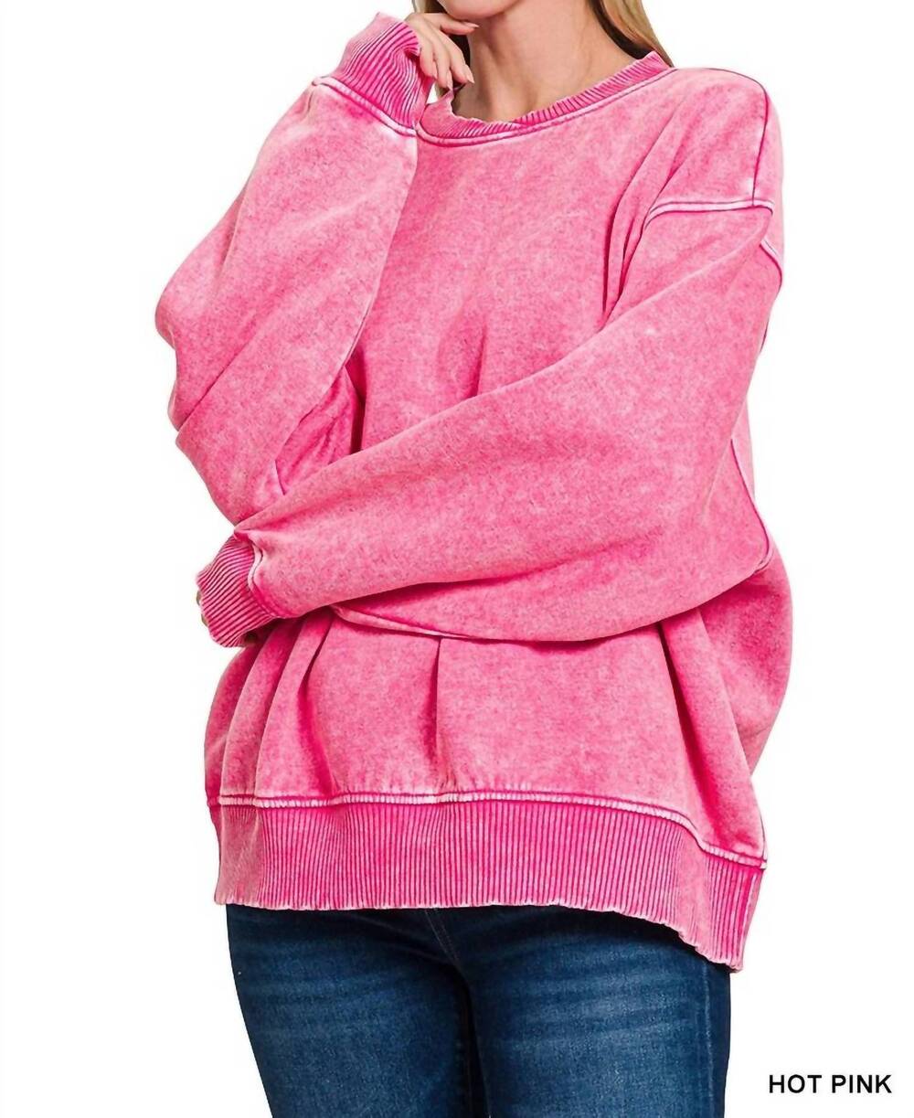 NEW ZENANA mineral wash stitched sweatshirt in pink